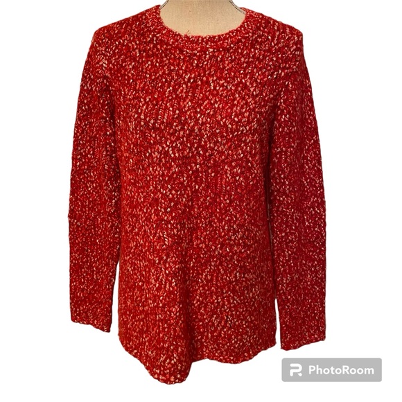 J. McLAUGHLIN SWEATER CREWNECK RED WHITE MARLED LONG SLEEVE...